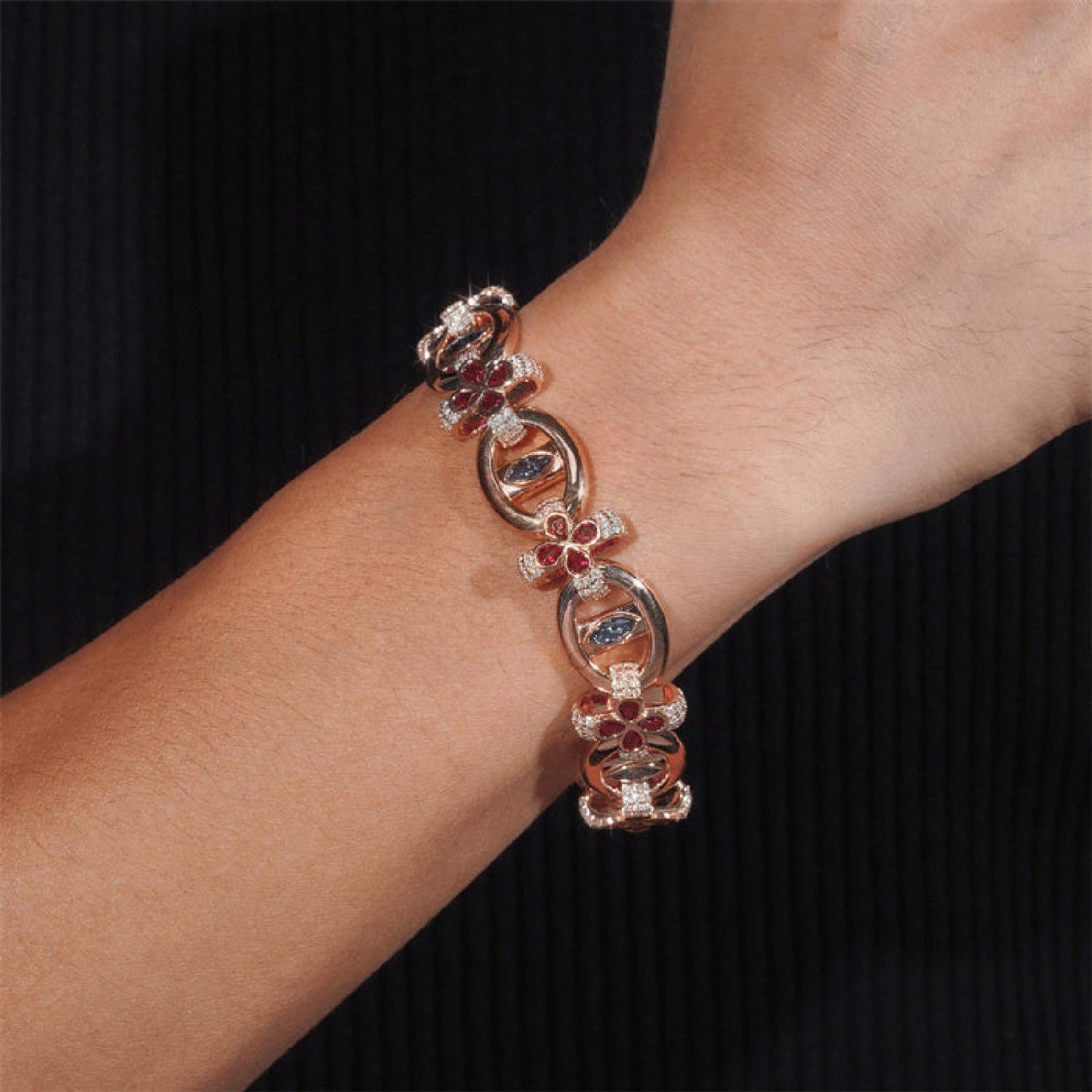 18mm Rose Gold Moissanite Diamond Evil Eye Bracelet with Gemstones S925