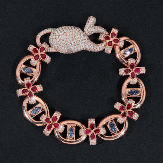 18mm Rose Gold Moissanite Diamond Evil Eye Bracelet with Gemstones S925