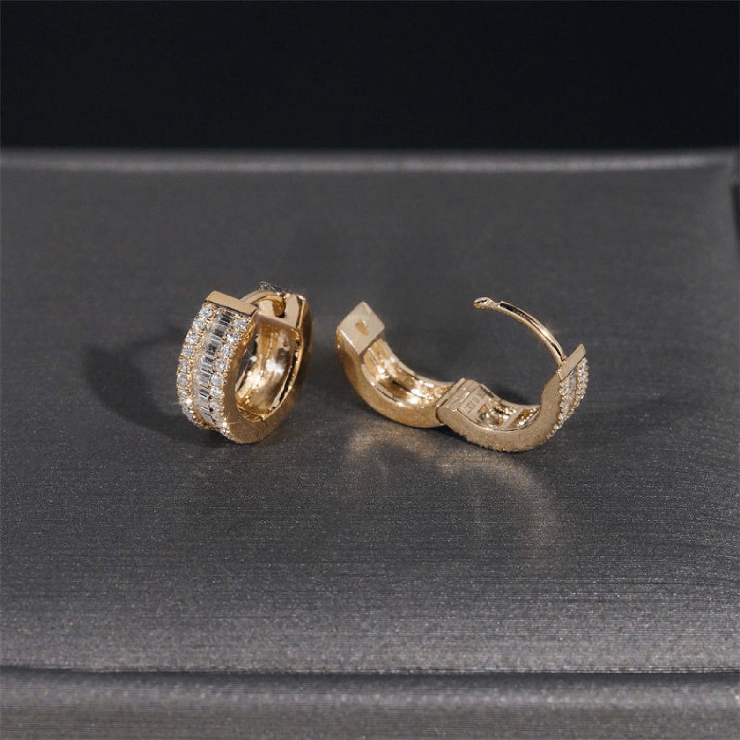 10mm Moissanite Baguette Hoop Earrings 10K