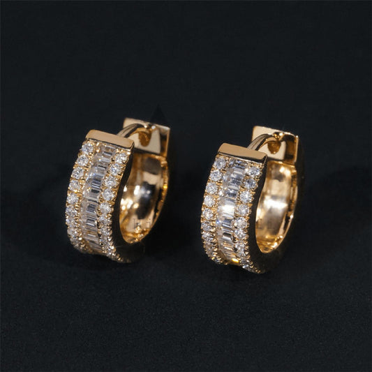 10mm Moissanite Baguette Hoop Earrings 10K