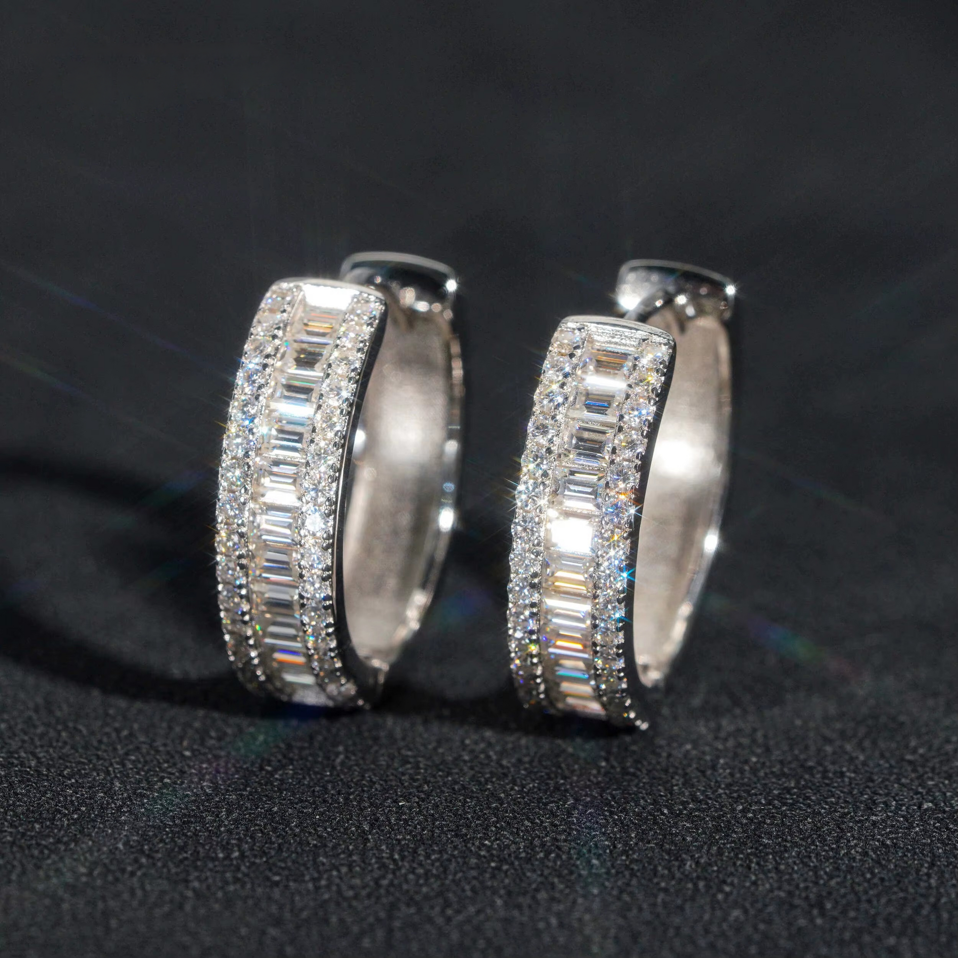 BAGUETTE & ROUND DIAMOND HOOP EARRINGS