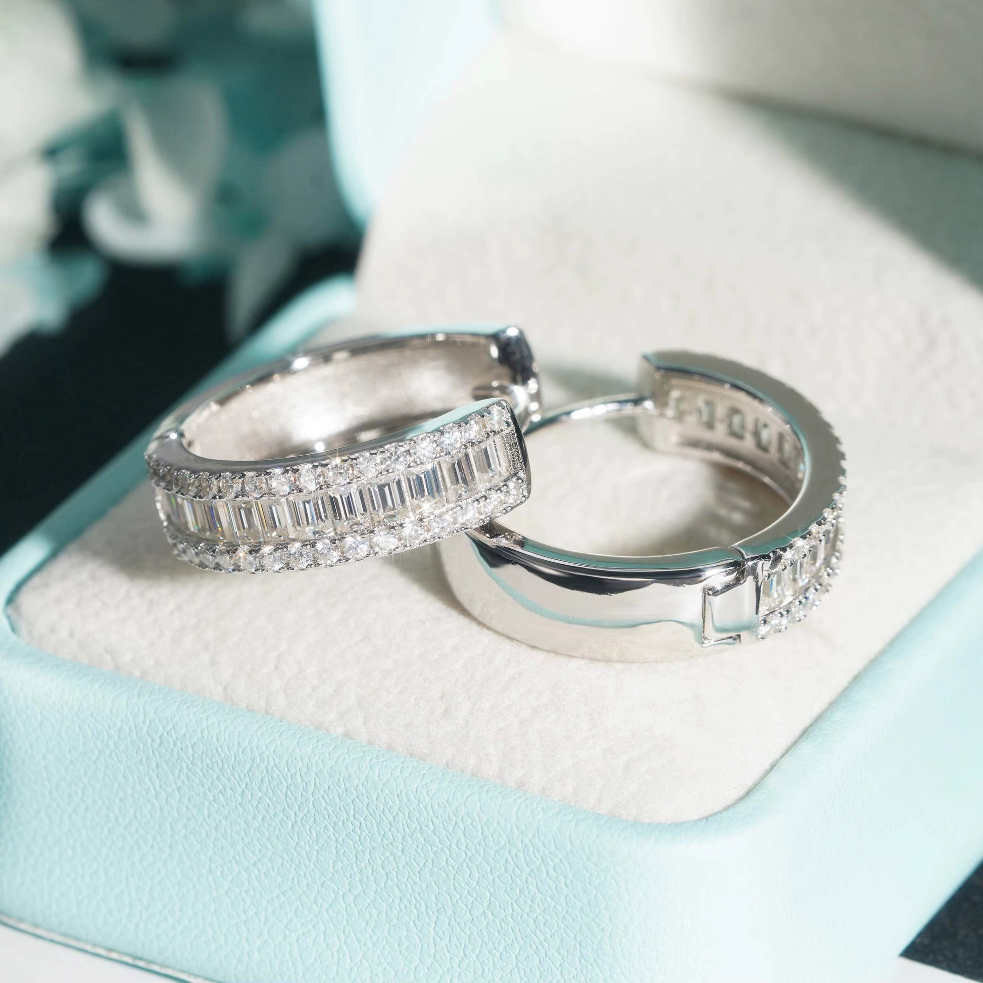 BAGUETTE & ROUND DIAMOND HOOP EARRINGS